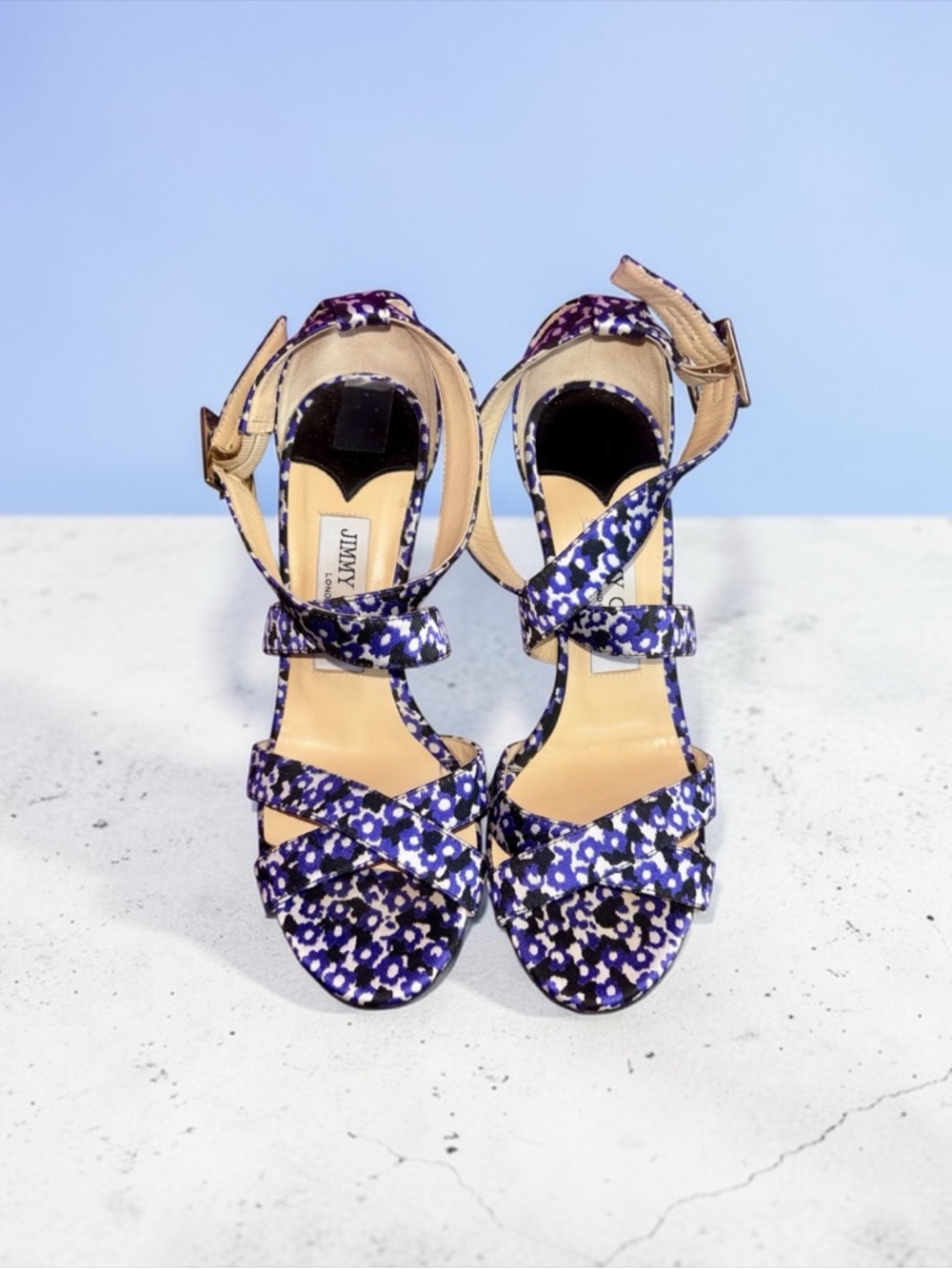 RARE Jimmy Choo blue “Lynn” floral strappy heel sandals (U.S size 6.5) - Picture 4 of 9